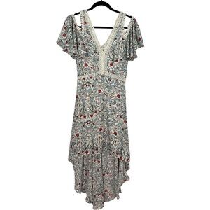 Disney Beauty and the Beast White Floral Rose High Low Off Shoulder Dress Sz S